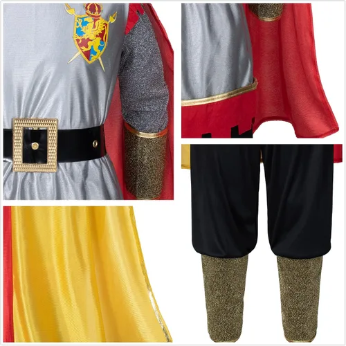 Vista 3 de Elibelle Disfraz medieval de caballero romano renacentista para niños con escudo y espada de espuma