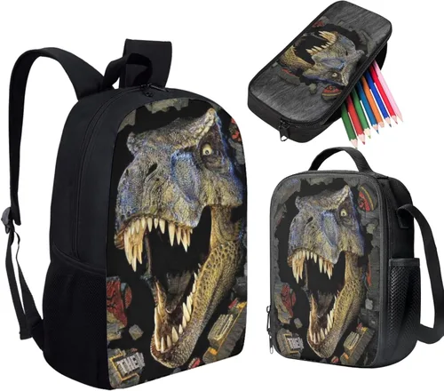 Vista 8 de HUGS IDEA Juego de 3 bolsas escolares con aislamiento térmico para el almuerzo, estuche para lápices