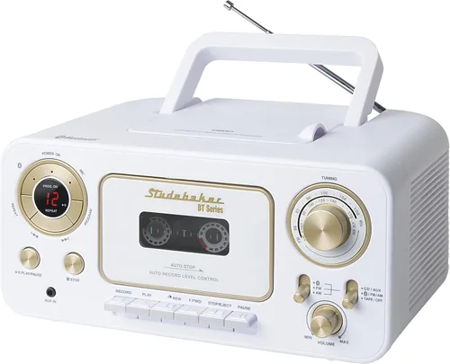 Vista 7 de Reproductor de CD estéreo portátil con Bluetooth, radio estéreo AM/FM y reproductor/grabador de casete (color azul)