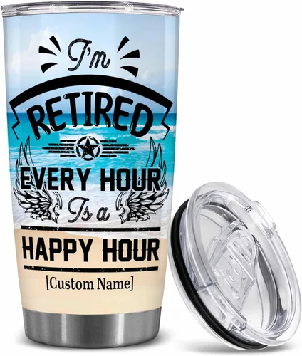 Vista 8 de WHIDOBE Regalos de jubilación personalizados para mujeres, vaso de 20 onzas con nombre personalizado, libre de jubilados y fabuloso, regalos