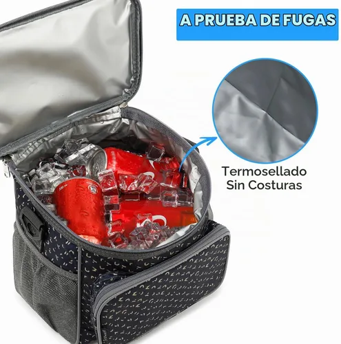 Vista 3 de FlowFly - Lonchera reutilizable con aislante para adultos, grande, para mujeres y hombres, con correa ajustable para el hombro, bolsillo frontal