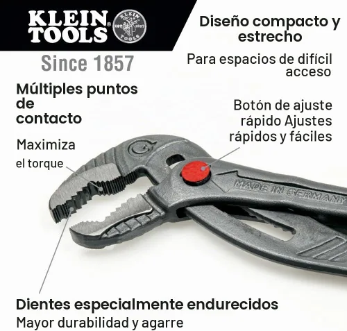 Vista 2 de Klein Tools Alicates de bomba D504-10B, alicates de bomba de agua de lengüeta y ranura de ajuste rápido, 10 pulgadas