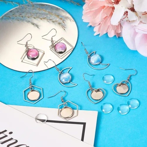 Vista 4 de FASHEWELRY 20 piezas bandejas de bisel de acero inoxidable para aretes geométricos configuración de bisel en blanco corazón luna redondos aretes