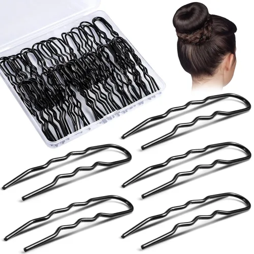 Vista 8 de 200 horquillas para el pelo en forma de U de 2.4 y 2 pulgadas, pasadores de pelo con caja de almacenamiento para mujeres y niñas y peluquería (negro)