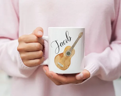 Vista 4 de Taza de café de guitarra personalizada, guitarra con nombre personalizado para hombres, mujeres, niñas, taza para amantes de la guitarra, cumpleaños