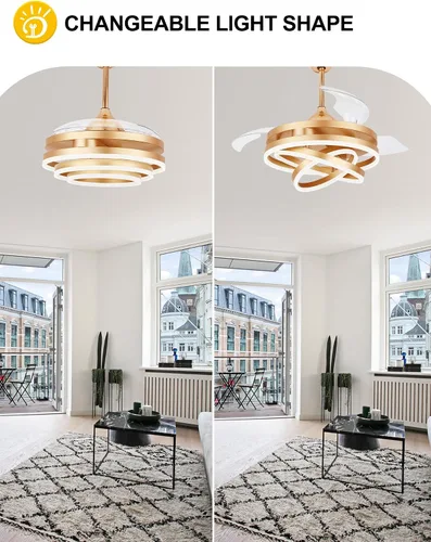 Vista 3 de Ventiladores de techo retráctiles de 42 pulgadas con luces ventilador de araña dorado moderno Gold Fandeier Ceiling Fans with Lights Quite DC