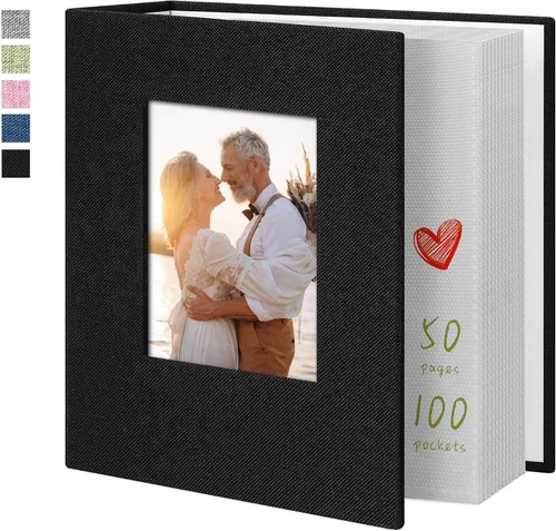 Vista 19 de Álbum de fotos de 4 x 6 pulgadas, 52 bolsillos, con cubierta de lino, álbumes de fotos para familia, boda, bebé, libro de fotos con capacidad