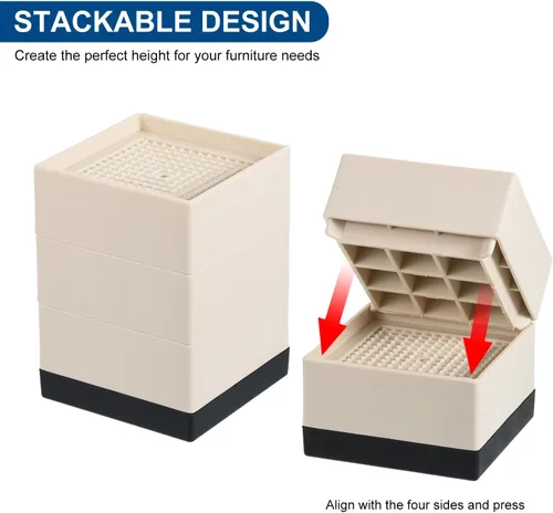 Vista 4 de uxcell Elevadores de cama, 4 piezas, elevadores de muebles de 1.5 pulgadas, elevador de sofá cuadrado ajustable con alfombrilla antideslizante