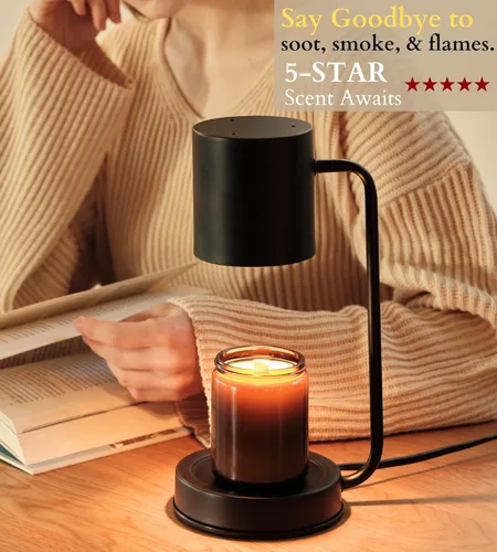 Vista 7 de Cozyberry® Querencia™ - Lámpara calentadora de velas, temporizador de 1, 2, 4 horas, 2 bombillas incluidas, compatible con todas las velas, lámpara