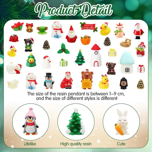 Vista 2 de Qunclay 150 figuras en miniatura de Navidad para manualidades, figuras de Papá Noel, muñeco de nieve, mini campana de paisaje de resina, copo