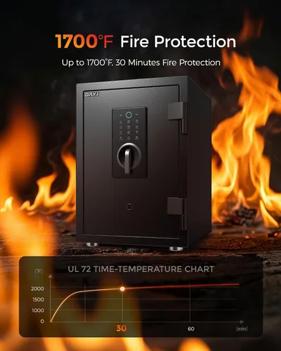 Vista 2 de DAYI Caja fuerte a prueba de fuego, 2.0 pies cúbicos biométrico de huellas dactilares a prueba de fuego, caja fuerte para documentos del hogar