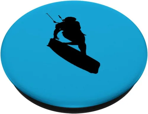 Vista 2 de Kitesurfers Freestyle Kite Femenino Jinete Negro Silueta PopSockets Estándar PopGrip
