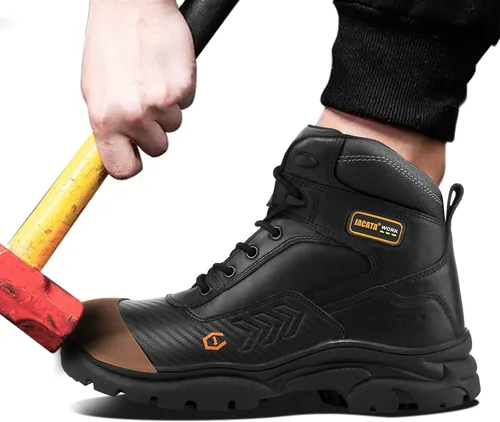 Vista 2 de Jacata Waterproof Leather Soft/Steel Toe Work Boots For Men,Heavy Duty 6Inch Oil/Slip Resistant Rubber Outsole Comfortable Construction Industrial