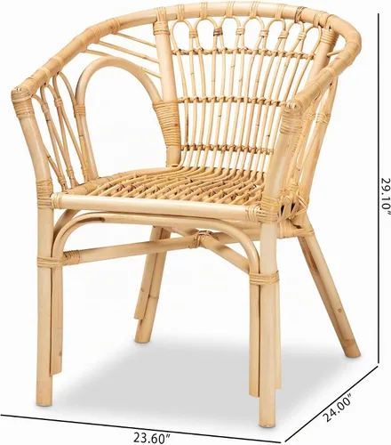 Vista 2 de bali & pari Kaka Nature - Silla de comedor de ratán, sillón de mimbre bohemio con respaldo curvo, natural