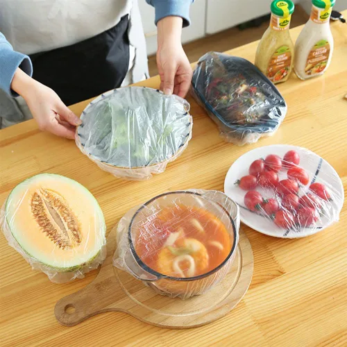 Vista 3 de 200 bolsas de conservación de frescos, bolsas de plástico elásticas para sellar alimentos con borde elástico, tapas ajustables elásticas Transparente