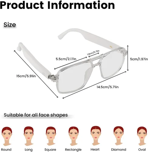 Vista 5 de Gafas inteligentes para mujeres y hombres, protección UV contra la luz azul, lentes inteligentes de control de voz con micrófono y altavoces