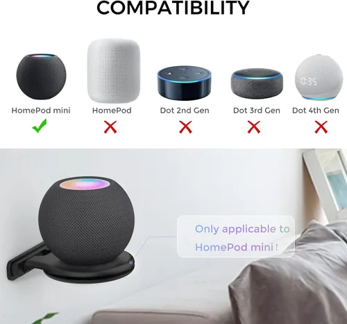 Vista 2 de AHASTYLE HomePod - Soporte de pared para mini soporte de ABS [Gestión de cables integrada] Soporte estable para HomePod Mini