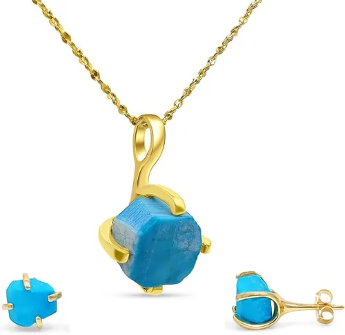 Vista 21 de Juego de joyas de piedras preciosas crudas reales con plata de ley 925 chapada en oro real, collar y aretes de piedra natal, regalo para ella por