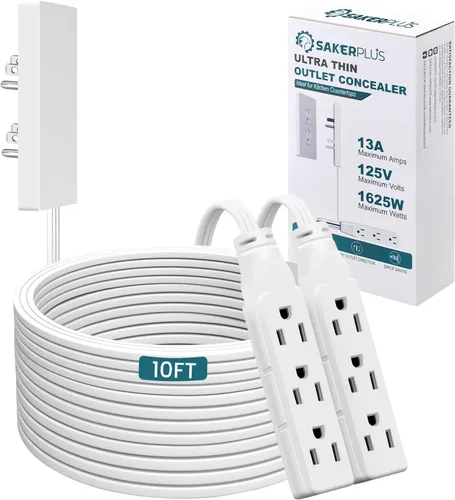 Vista 9 de SakerPlus Regleta de Enchufe Oculto Cable de Extensión Plano de 5 Pies Cable de Extensión de Cubierta de Enchufe Ultradelgado con 3