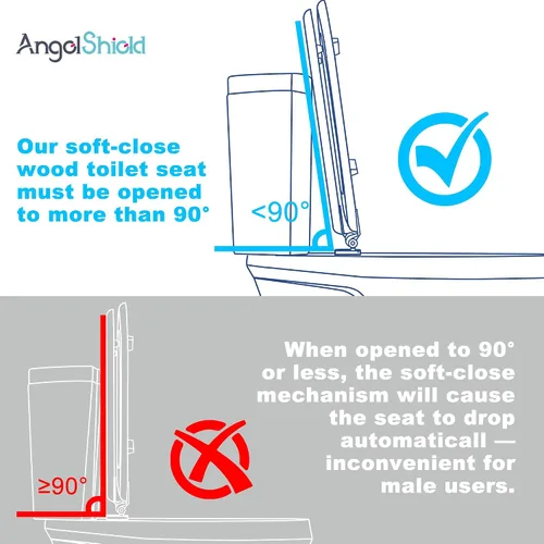 Vista 6 de Angel Shield Asiento de inodoro blanco de madera alargado con cierre silencioso 18.5" Bisagras de metal de liberación rápida, ajuste ajustable