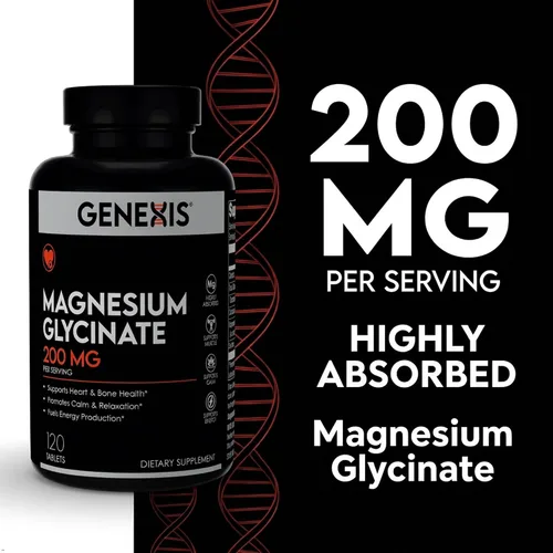 Vista 3 de Genexis Glicinato de magnesio 200 mg – Suplemento de magnesio de alta absorción – Apoya la salud del corazón, los huesos y los músculos, promueve
