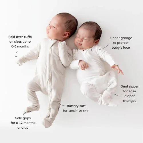 Vista 3 de KYTE BABY Pies unisex con cierre de cremallera, rayón hecho de bambú, 0-24 meses