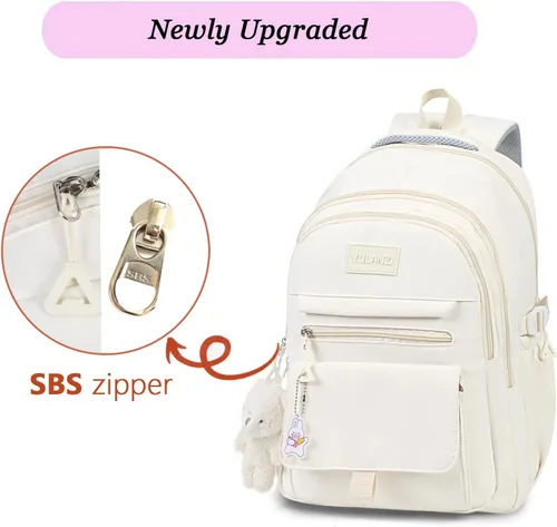 Vista 5 de Mochila PRLINJSK para niñas, mochila para estudiantes de universidad, secundaria y primaria, linda mochila estética para adolescentes y mujeres