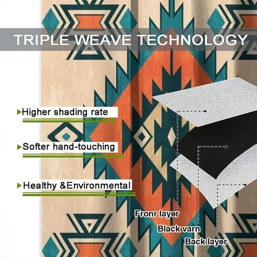 Vista 64 de Cortinas con patrón geométrico tribal, estilo suroeste, azteca, rústico, occidental, nativo americano, opacas, con bolsillo para barra, decoración