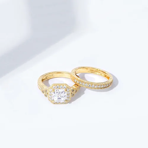 Vista 42 de Amazon Essentials Anillo antiguo de plata de ley chapada en platino o oro con circonita cúbica de elementos infinitos de corte Asscher