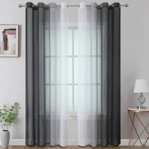 Vista 24 de Cortinas transparentes de color azul marino y negro para sala de estar, 52