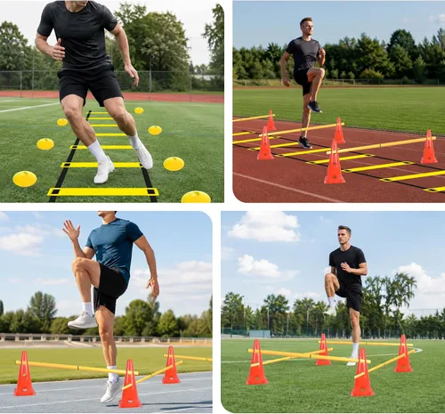 Vista 7 de Escalera de obstáculos Triángulo Marcador Cono Pad Disco Hurdle Multifuncional Set