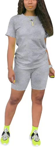 Vista 22 de KINIKO Conjunto deportivo de 2 piezas para mujer, casual, de moda, color sólido, camiseta de manga corta y pantalones Negro-a