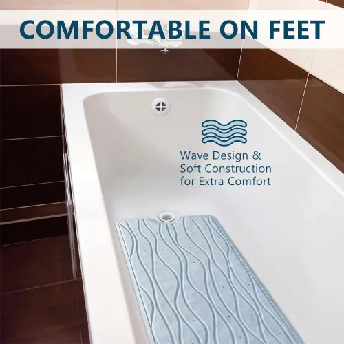 Vista 3 de ComfiLife Tapete de baño para bañera y ducha, antideslizante, extra grande, con orificios de drenaje y ventosas, tapetes de goma lavables a máquina