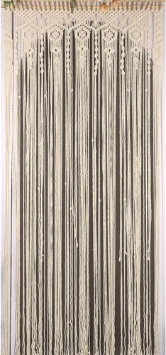 Vista 10 de Cortinas de macramé bohemias, cortinas con cuentas para puertas, macramé para colgar en la pared, cortina de puerta de cuentas, fondo bohemio Beige