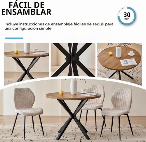 Vista 3 de Juego de mesa de comedor redonda de 39 pulgadas para 4, mesa Beige