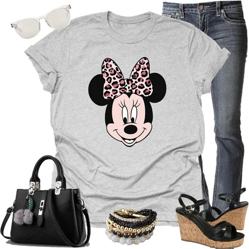 Vista 3 de Camisa de manga corta con estampado de leopardo y Minnie y retrato, camisa de safari
