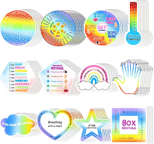 Vista 10 de Crtiin Paquete de 100 tiras sensoriales para ansiedad, atención plena, respiración, calma, textura áspera, cinta para la ansiedad táctil para alivio