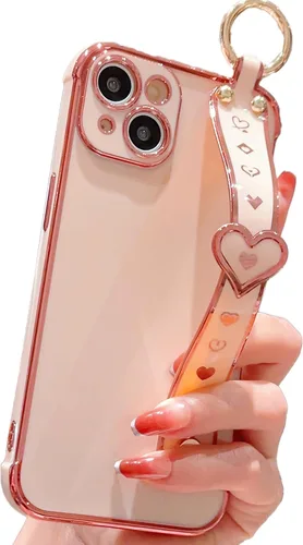 Vista 13 de IDweel Funda para iPhone 11 Pro Max con correa de pulsera ajustable, lazo atril, chapado de lujo de corazón, esquinas elevadas, a prueba de golpes