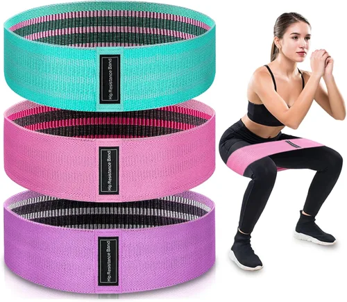 Vista 10 de Bandas de ejercicio, bandas de resistencia de tela de 3 niveles para entrenamiento, bandas de entrenamiento de resistencia para mujeres y hombres