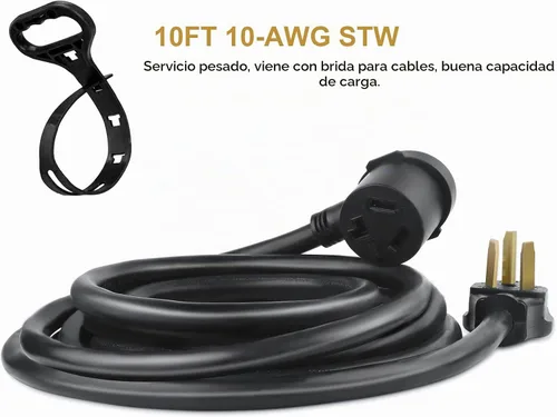 Vista 7 de Cable de extensión para secadora de 3 clavijas de 10 pies, 30 amperios Cable de extensión EV con certificación ETL para extensión de alimentación