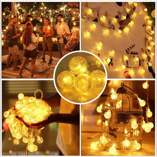 Vista 4 de Cadena de luces de globo a pilas, resistente al agua, 80 luces LED de 33 ft de 8 modos con control remoto, luces LED para interiores y exteriores