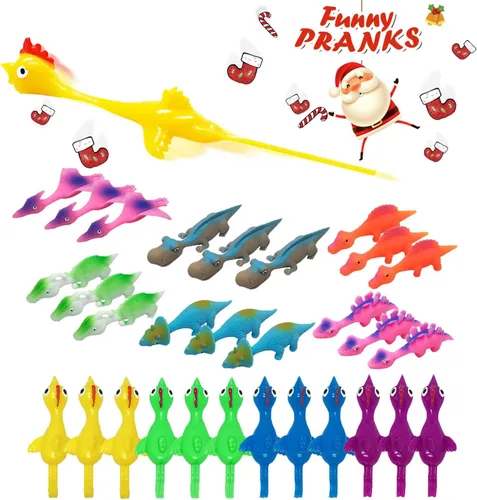 Vista 14 de Slingshot Pollo de goma Pollo Flick Pollo Volador Flingers Stress Gag Toys Stress Gag Toys, tirachinas de pollo de goma, divertidos rellenos