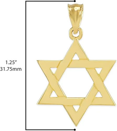 Vista 4 de Colgante de oro amarillo macizo de 14 k con forma de estrella judía de David