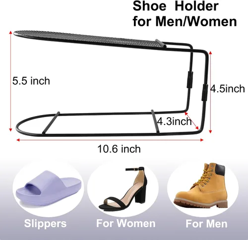 Vista 2 de Paquete de 12 ranuras para zapatos, apilador de zapatos de metal, organizadores de almacenamiento de zapatos para armario, ahorro de espacio, Negro