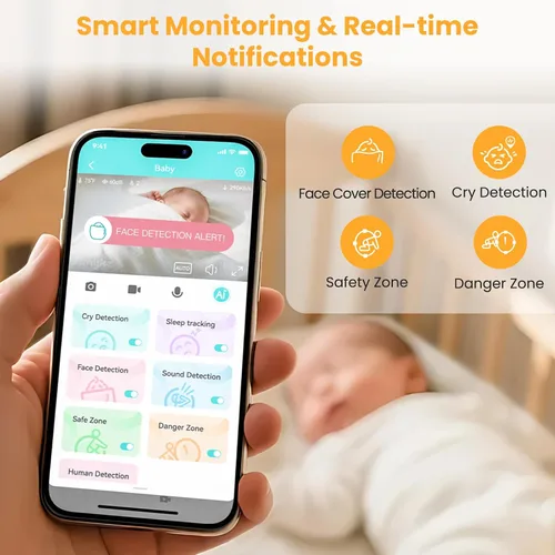 Vista 4 de Simyke - Monitor de bebé AI con tarjeta SD 8G, cámara inteligente