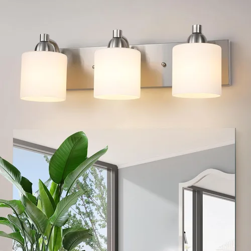 Vista 15 de Mecgirn Apliques de Pared de Vidrio Esmerilado Níquel Cepillado, Paquete de 1 Luminarias de Pared Interiores Cableadas para Sala de Estar, Pasillo