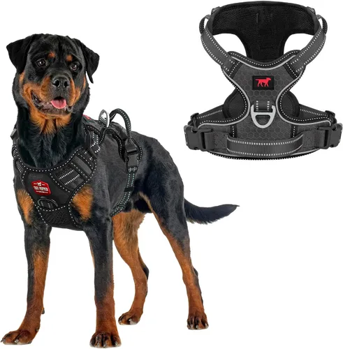 Vista 11 de Tuff Pupper Arnés para perro sin tirones, chaleco resistente para mascotas, clips para correa delantera y trasera, mango de seguridad fuerte
