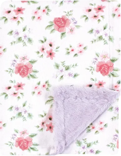 Vista 40 de Hudson Baby Infant Girl Plush Blanket with Furry Binding and Back, Navy Bold Floral, One Size (Pack of 2)