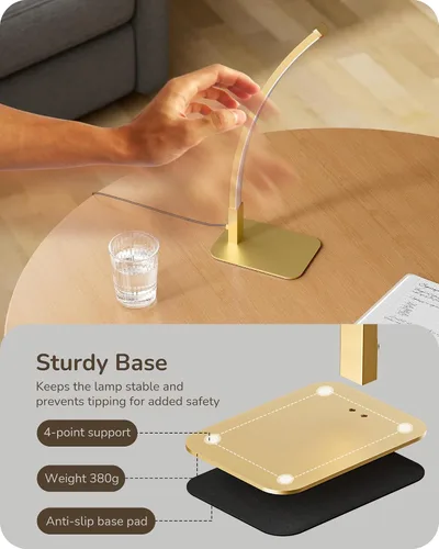 Vista 6 de EDISHINE Lámpara de mesa LED curva, moderna lámpara de noche con 3 temperaturas de color y atenuación continua, aluminio y hierro, lámpara de mesita
