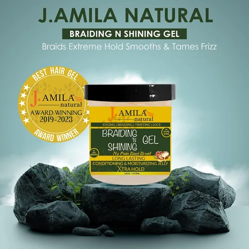 Vista 2 de J. AMILA Gel natural galardonado para trenzar y brillar de 16 onzas, sujeción extrema, hidratante y acondicionador para estilos suaves y duraderos